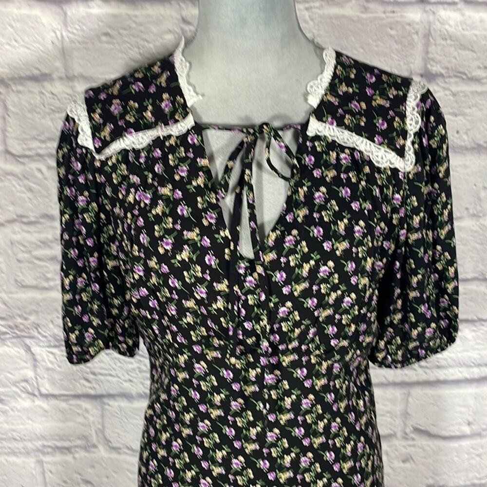 NWT Dual Nature cottagecore sailor collar small print prairie style midi dress